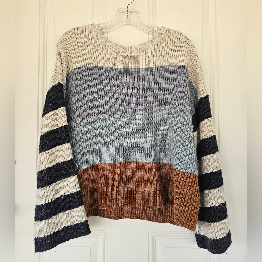 Striped Knit Sweater with Color Blocks